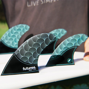 2024 Futures Rasta Honeycomb Quad Surfboard Flossen FHCRASTQUAD - Schwarz / Teal